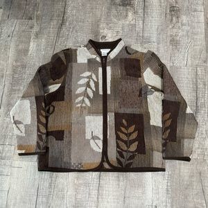 Vintage USA made Coldwater Creek Fall Leaf-Print Cardigan zip up